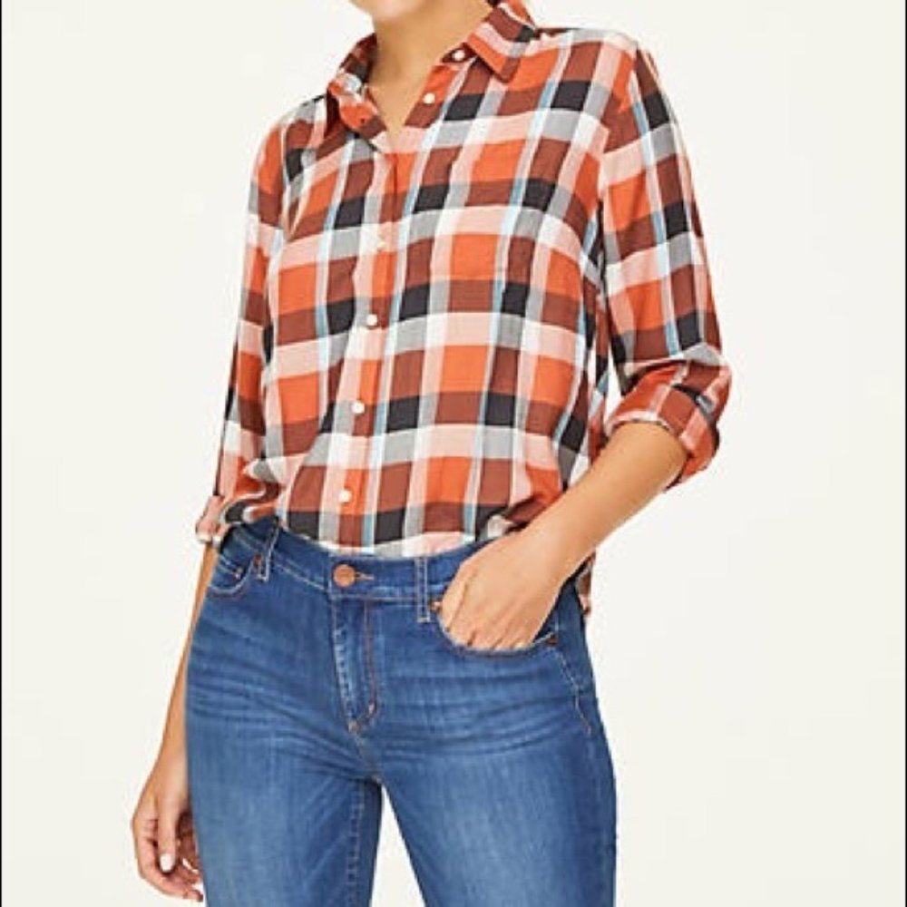 LOFT Outlet Plaid Button Down Top
